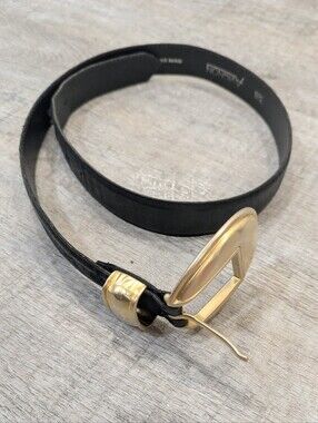Vintage Avignon Gold Buckle Black Genuine Leather Belt